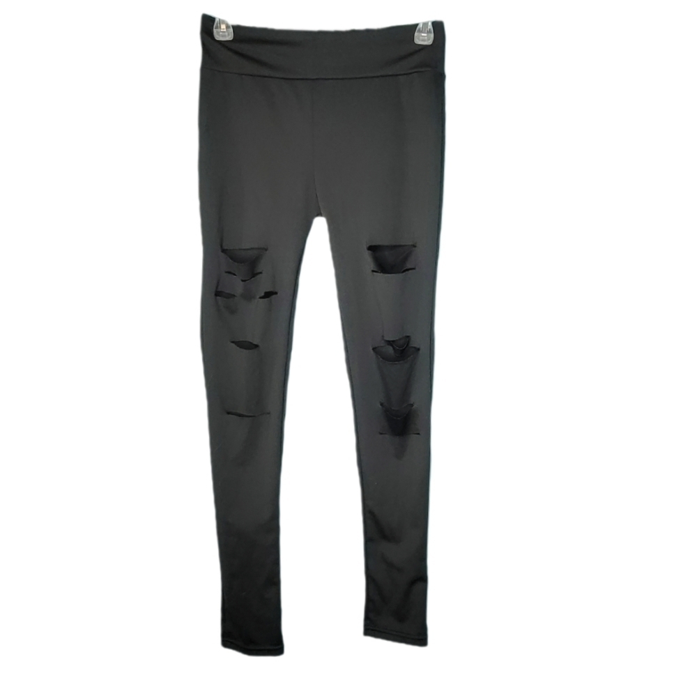 Black Distressed Full Length Leggings Women's size S/M